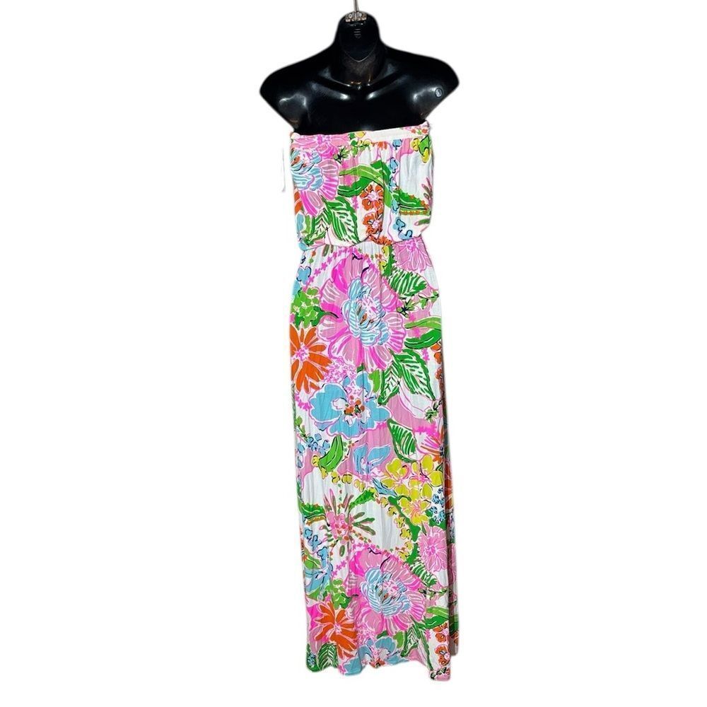Lilly Pulitzer women’s xs strapless nosey posey vibrant colorful‎ floral dress - Picture 3 of 4